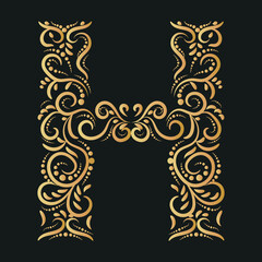 Uppercase, painted letter H. The monogram H painted with a calligraphic brush can be used as a logo.