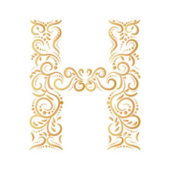 Uppercase, painted letter H. The monogram H painted with a calligraphic brush can be used as a logo.