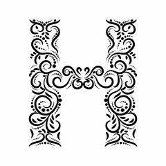 Uppercase, painted letter H. The monogram H painted with a calligraphic brush can be used as a logo.