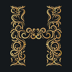 Uppercase, painted letter H. The monogram H painted with a calligraphic brush can be used as a logo.