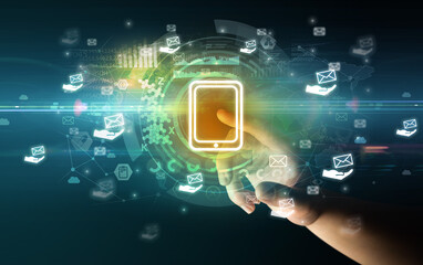 touching with soft gesture multimedia screen with future technology concept