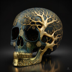 Human skull with a gold inlay Generative AI