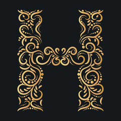 Uppercase, painted letter H. The monogram H painted with a calligraphic brush can be used as a logo.