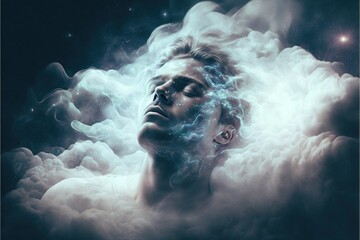 Lucid dreaming meditation man close up illustration generative ai