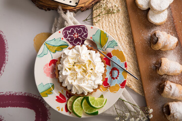 Lemon pye Assorted peruvian desserts peru sweet food buffet table brunch