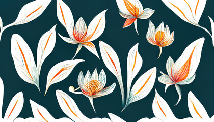 Abstract hand drawn floral pattern with lily flowers. Generative Ai