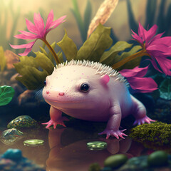 small axolotl in the aquarium