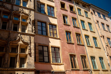 Fototapeta na wymiar Tourist destination, views of houses in old central part of Lyon in summer, France