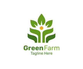 Green nature farm logo design template. Modern farm logo for company