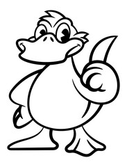 Cartoon illustration of Funny green duck with thumbs up gesture. Best for outline, logo, and coloring book with livestock products themes
