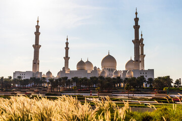 Abu Dhabi, UAE - 11.27.2022 - View of a Sheikh Zayed grand mosque, largest mosque in the country. Religion