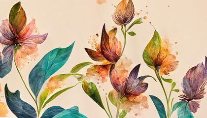 Flower watercolor art background vector. Generative Ai