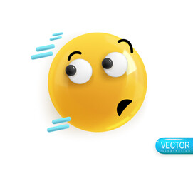 Realistic 3d Icon. Emoji face. Render of yellow glossy color emoji in plastic cartoon style
