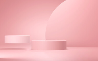 Podium abstract background. Geometric shape. Pink colors scene. Minimal 3d rendering. Scene with geometrical background. 3d render
