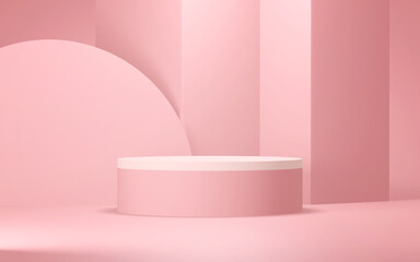 Naklejka na ściany i meble Podium abstract background. Geometric shape. Pink colors scene. Minimal 3d rendering. Scene with geometrical background. 3d render