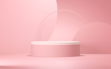 Podium abstract background. Geometric shape. Pink colors scene. Minimal 3d rendering. Scene with geometrical background. 3d render