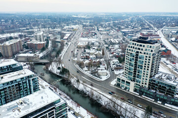 Aerial view of Guelph, Ontario, Canada in winter