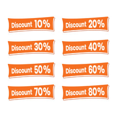Text effect Discount price tag icon. 10, 20, 30, 40, 50, 60, 70, 80 percent of sales. 3D designs are editable. Sale and discount labels. Vector illustration.