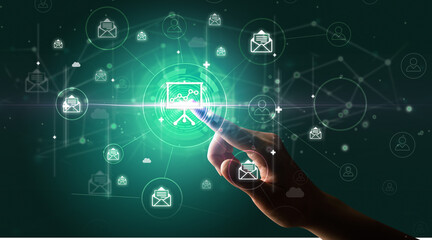 Businessman hand pressing stock graphic information on multitouch screen