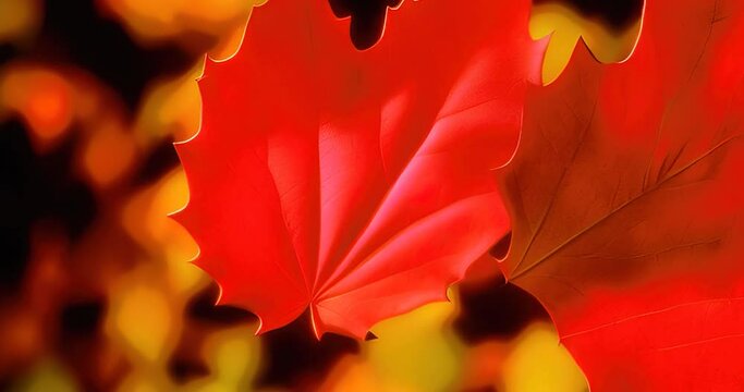 a group of red and yellow leaves on the ground close up background  animation autumn leaf fall time