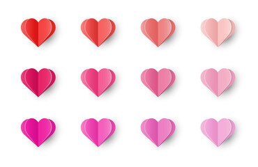 Collection of heart icons.  Paper cut decoration for Valentine’s Day, Mother’s Day and Women’s Day. Vector illustration
