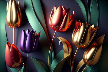 Jewel-toned tulips motifs,  AI generated creative background