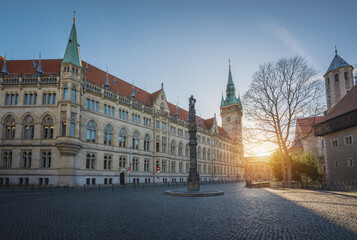 Town Hall (Rathaus) and Domplatz Square - Braunschweig, Lower Saxony, Germany - obrazy, fototapety, plakaty