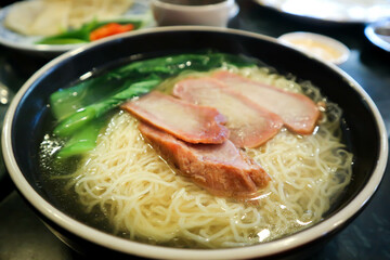 Chinese noodles, egg noodles or roasted pork noodles
