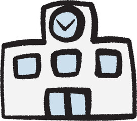 デフォルメした学校のかわいいシンプルな手書き風カラーイラスト