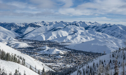 Fototapeta na wymiar Sun Valley ski resort, view over the town of ketchum-