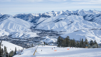 Sun Valley ski resort, view over the town of ketchum-