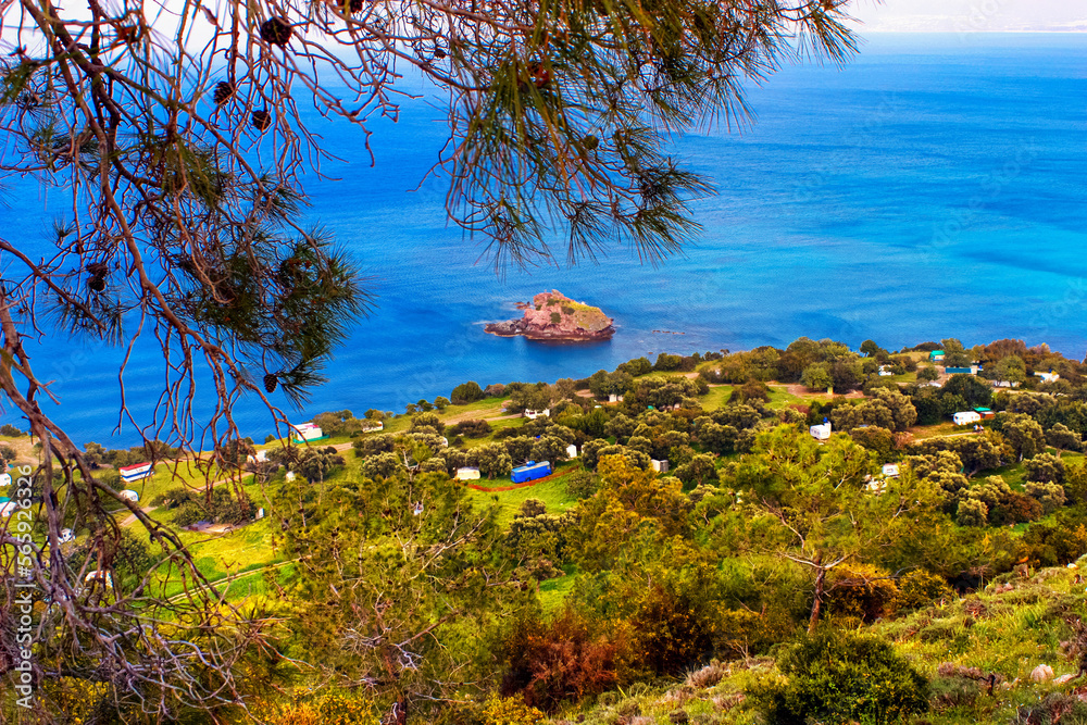 Wall mural Mediterranean landscape - top view from the mountain range view of the sea coast near the town of Polis, the island of Cyprus, Republic of Cyprus