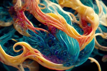Abstract colorful dynamic fluid simulation wallpaper, Generative AI