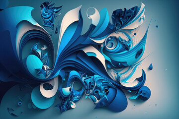 A collection of abstract shapes in shades of blue, swirling and merging, generative ai
