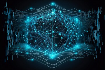 Futuristic Network Connection Visualized with Abstract Blue Background and Dynamic Dots and Lines Illustration