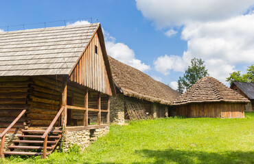 Fototapeta na wymiar Traditional wooden houses in historic village Nowy Sacz, Poland