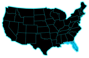 florida map blue glow united state of america  transparent background