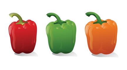 Red, orange, green pepper 3D creative vector design, in a simple style.
