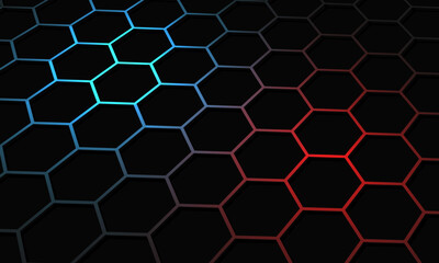 Abstract red blue light hexagon mesh on black design modern futuristic background vector