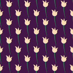 Vibrant seamless vector pattern of beige flower with green stem for wrapping and printing