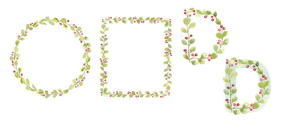 Watercolor floral letters, foliage alphabet, hand-drawn floral watercolor alphabet. Floral capital letter, logo design, monogram. Green leaves letters, greenery frame