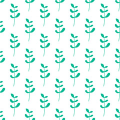 Vivid seamless repeating pattern of green leaves on white background for wallpapers, textile, fabric and other surfaces