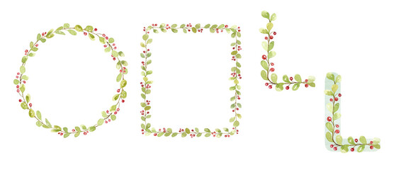 Watercolor floral letters, foliage alphabet, hand-drawn floral watercolor alphabet. Floral capital letter, logo design, monogram. Green leaves letters, greenery frame