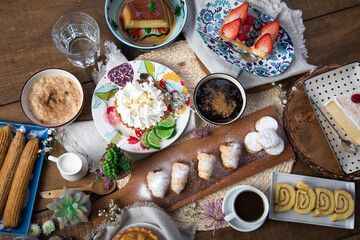 Assorted peruvian desserts peru sweet food buffet table brunch