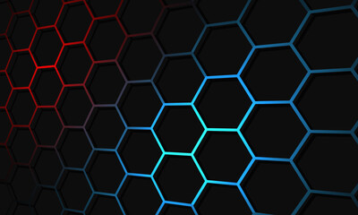 Abstract red blue light hexagon mesh on black design modern futuristic background vector