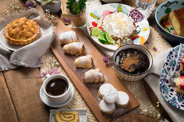 Assorted peruvian desserts peru sweet food buffet table brunch