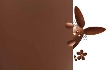 Happy Easter decoration chocolate bunny egg with flower, isolated on transparent background. Copy space template for label, gift greeting card, promotional shopping banner or ticket sale price