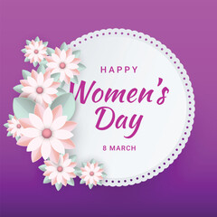 8 march international women's day floral greeting card on purple background vector 