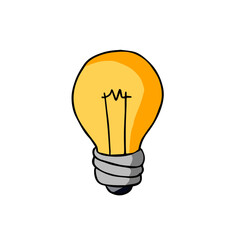 Light Bulb. Sketch drawn electric device. Cartoon doodle lighting concept and idea. Solution and creative