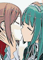 Anime Kiss Illustration Creative Poster Image, anime boy and girl kisses, cute kawaii anime manga style relationship and valentine in love